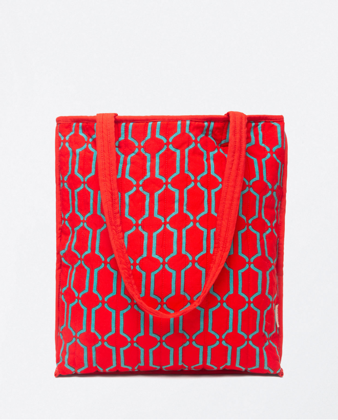 Red quilted quilted printed shoulder shopper bag Red