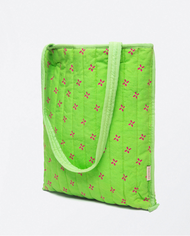 Printed quilted quilted shoulder shopper bag Green