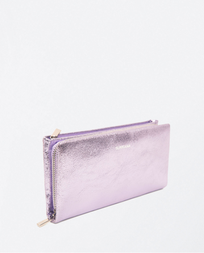 Long wallet with metallic zip Lilac