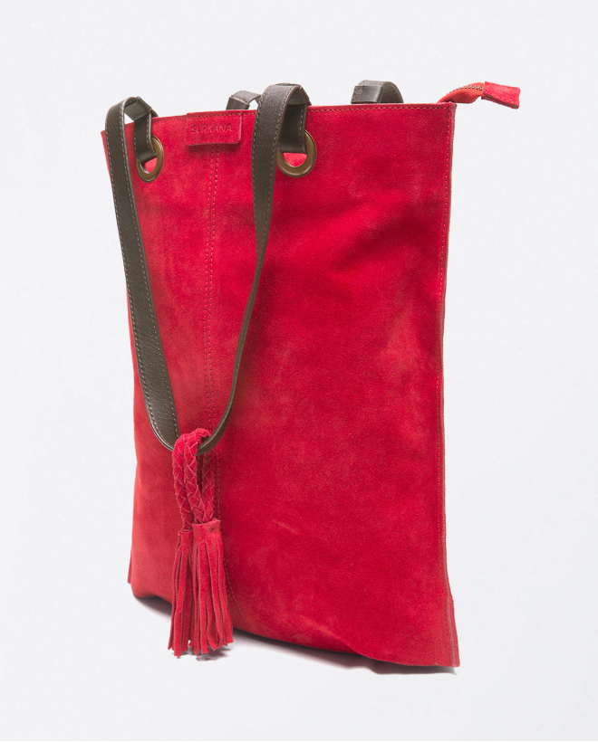Smooth leather shopper bag with smooth handles Red
