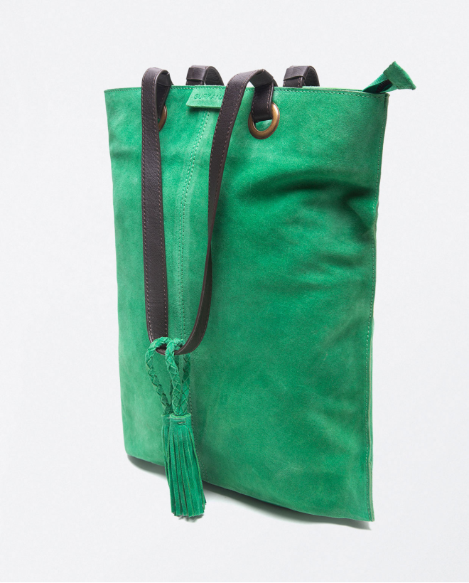 Smooth leather shopper bag with smooth handles Green