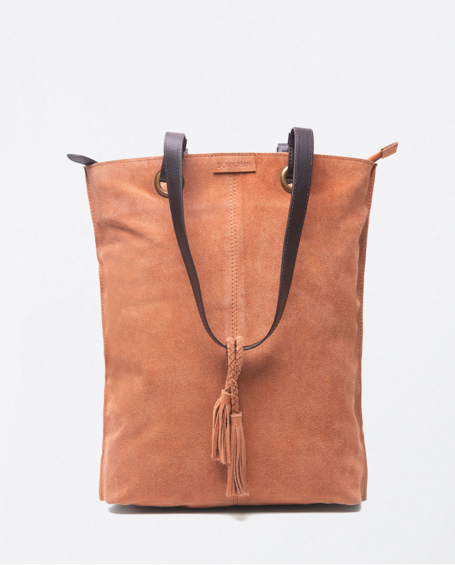 Smooth leather shopper bag with smooth handles Brown