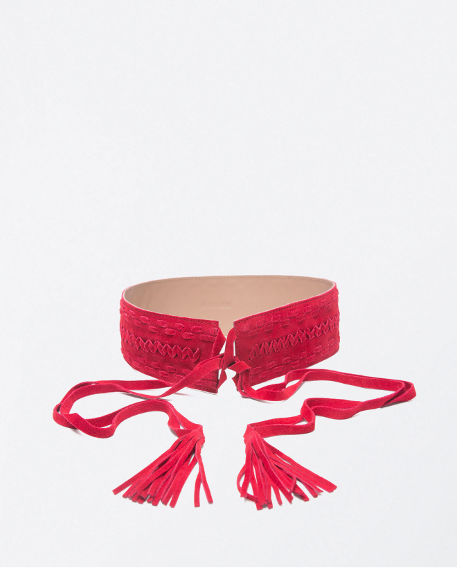 Braided leather sash belt Red
