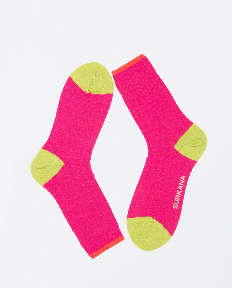 Printed short sock with a touch of glitter Fuchsia