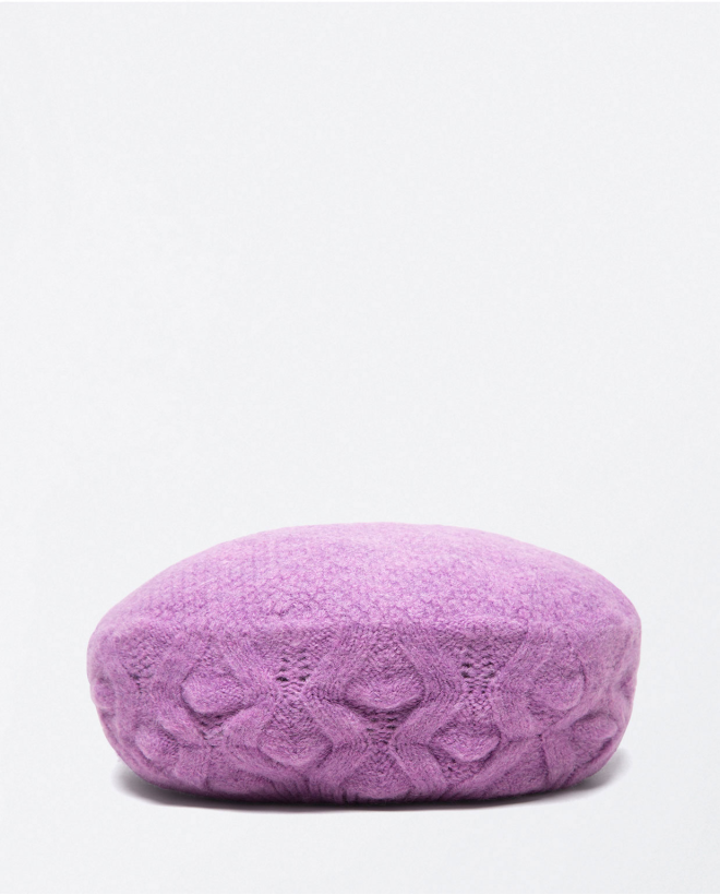 Plain braided knitted beret Lilac