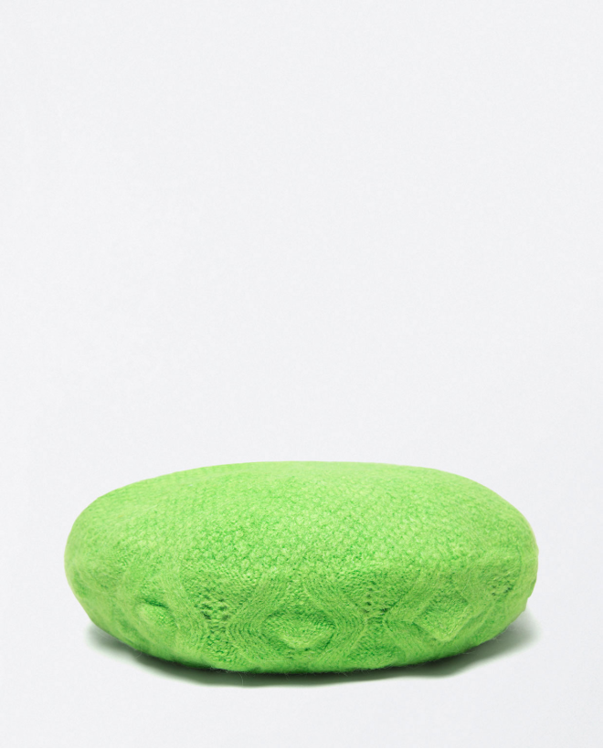 Plain braided knitted beret Acid green