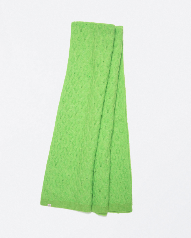 Plain knitted scarf with braids Acid green
