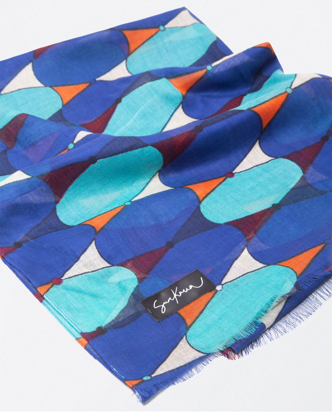 Geometric print scarf Blue
