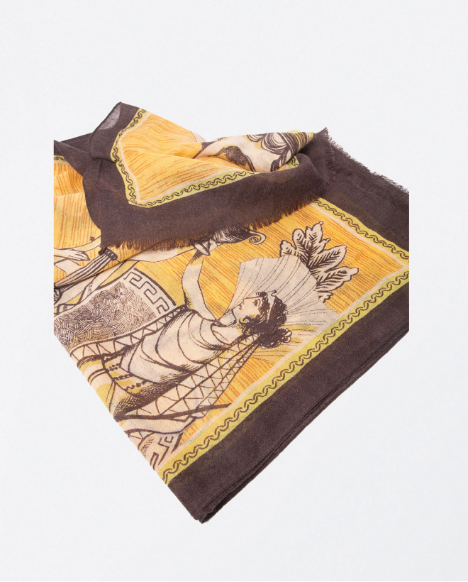 Greek print woollen scarf Yellow