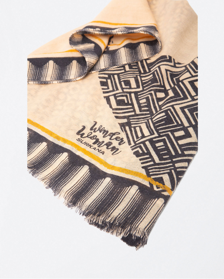 Bicolor profile printed woollen scarf Black
