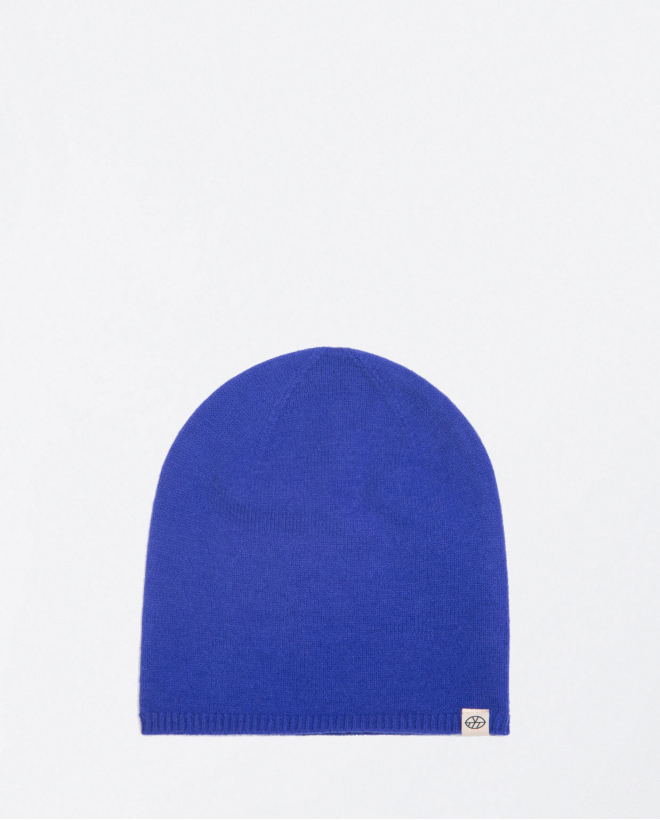 Knitted cap finished in plain rib Cobalt Blue