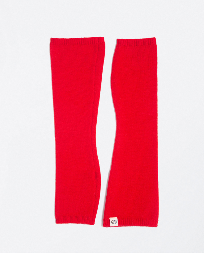 Plain rib knitted mittens Red