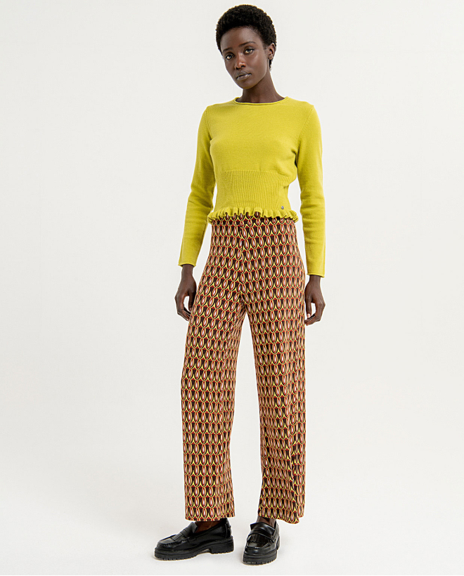 Stretch and printed flare trousers Brown