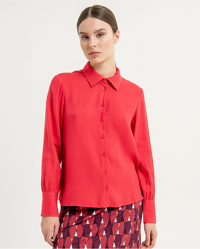 Long sleeve shirt with plain ruffled back Red