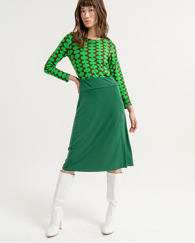 Elasticated and plain midi skirt with side slit Green