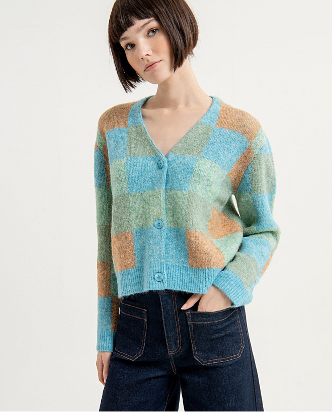 Wide jacquard cardigan with...