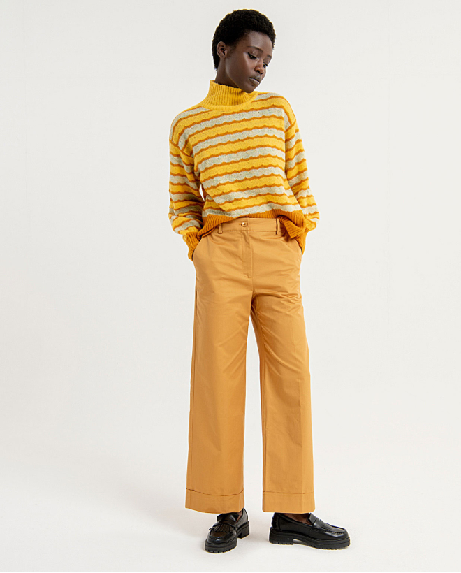 Plain wide straight long trousers Yellow