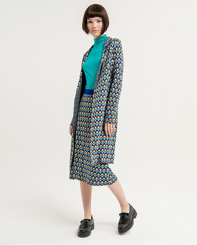 Stretch printed jersey open cardigan Blue