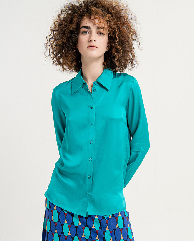 Plain long sleeve shirt Turquoise