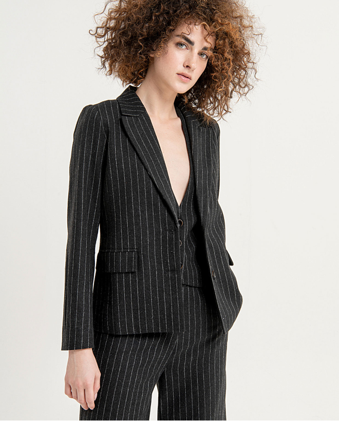 Striped blazer with pockets and lapels Black