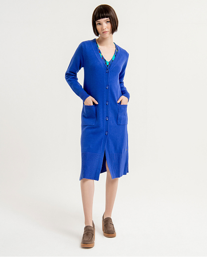 Midi cardigan with plain pockets Cobalt Blue