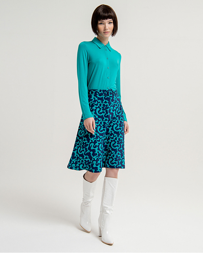 Knee-length skirt with printed belt Blue