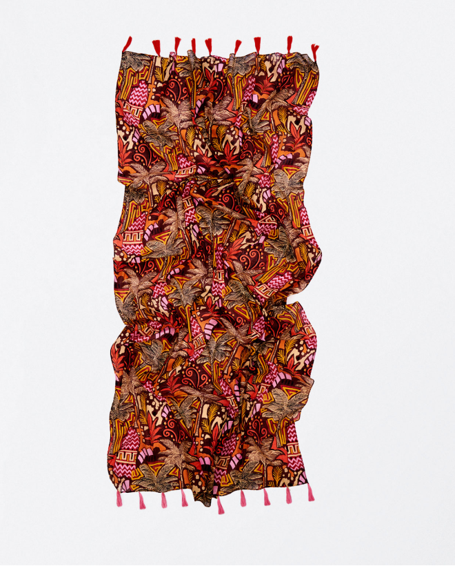 Cachecol sarongue estampado com pompons Multi