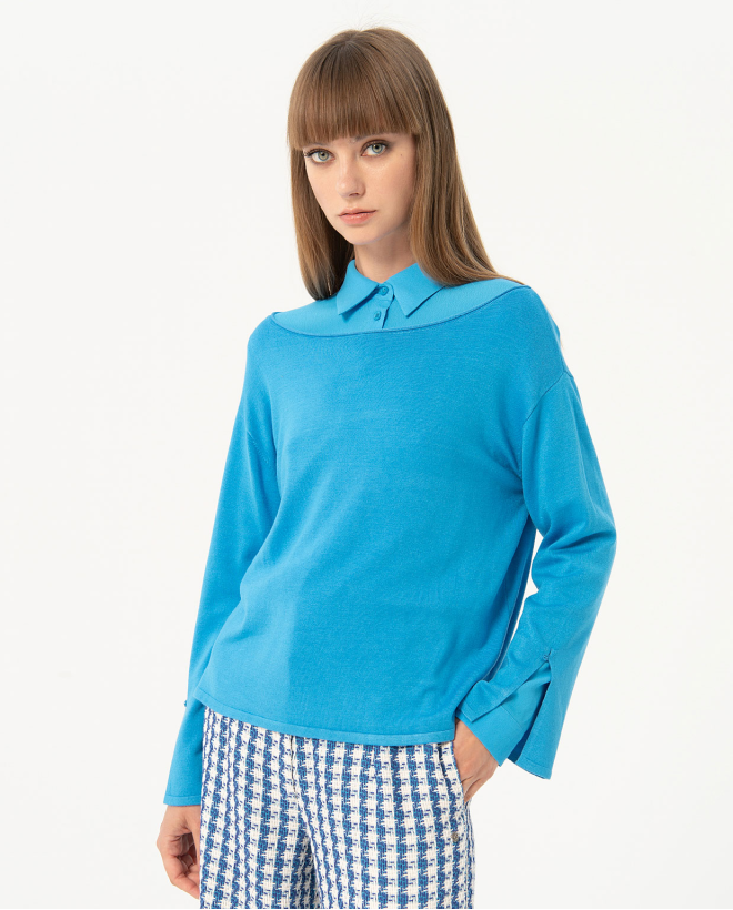 Open sleeve knitted sweater Blue