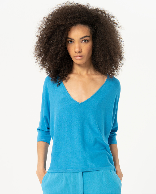 Japanese sleeve knitted sweater Blue