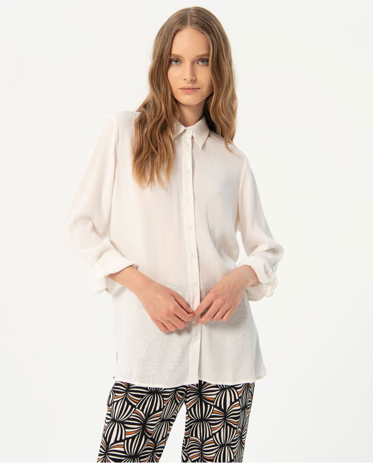 Plain long sleeve crepe shirt White