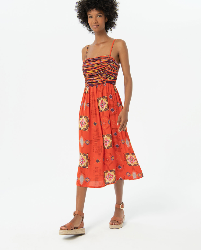 Bamboo dress with gathered body Coral
