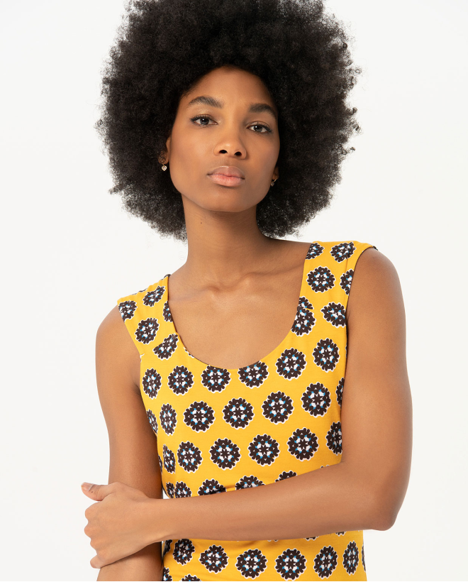 Printed wide strap t-shirt Yellow