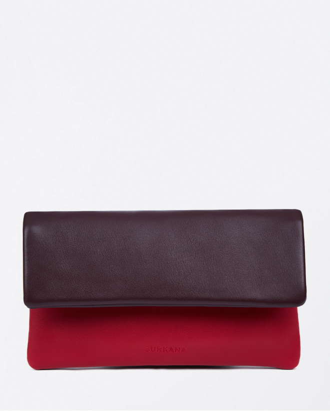 Cartera blanda bicolor con solapa Rojo