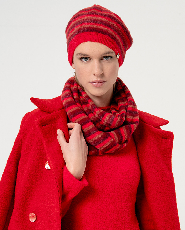 Striped fur collar Red