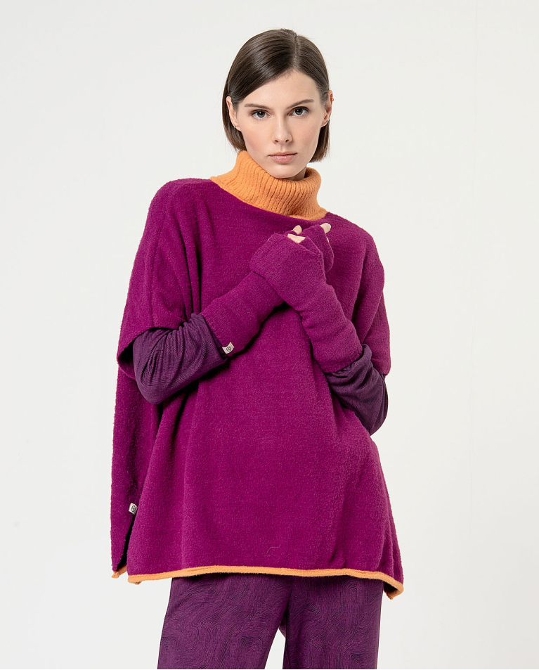 Poncho de malha com pormenores em contraste Roxo