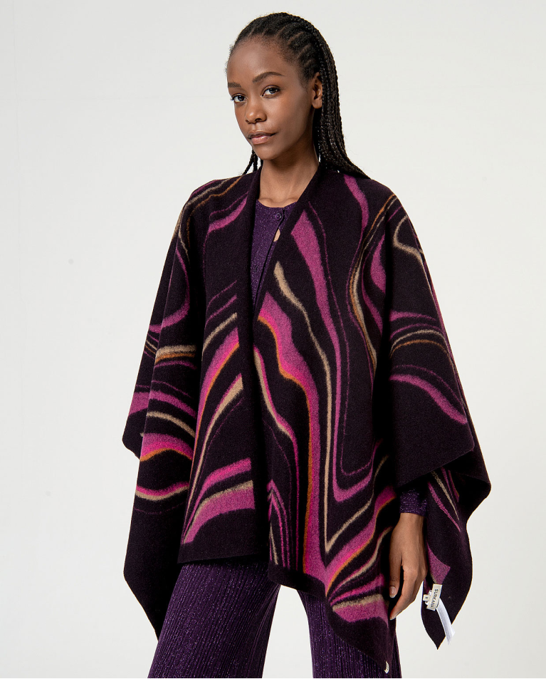 Poncho aberto estampado Roxo