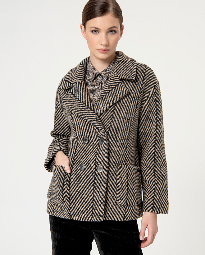 Oversize herringbone crossover jacket Black