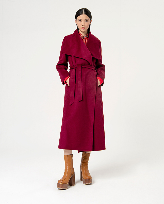 Smooth long coat with lapel Bourdeaux