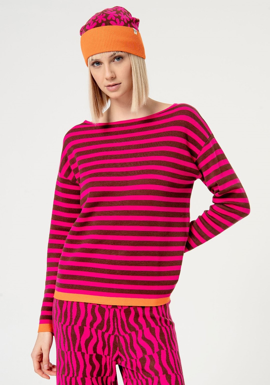 Striped jacquard sweater Fuchsia