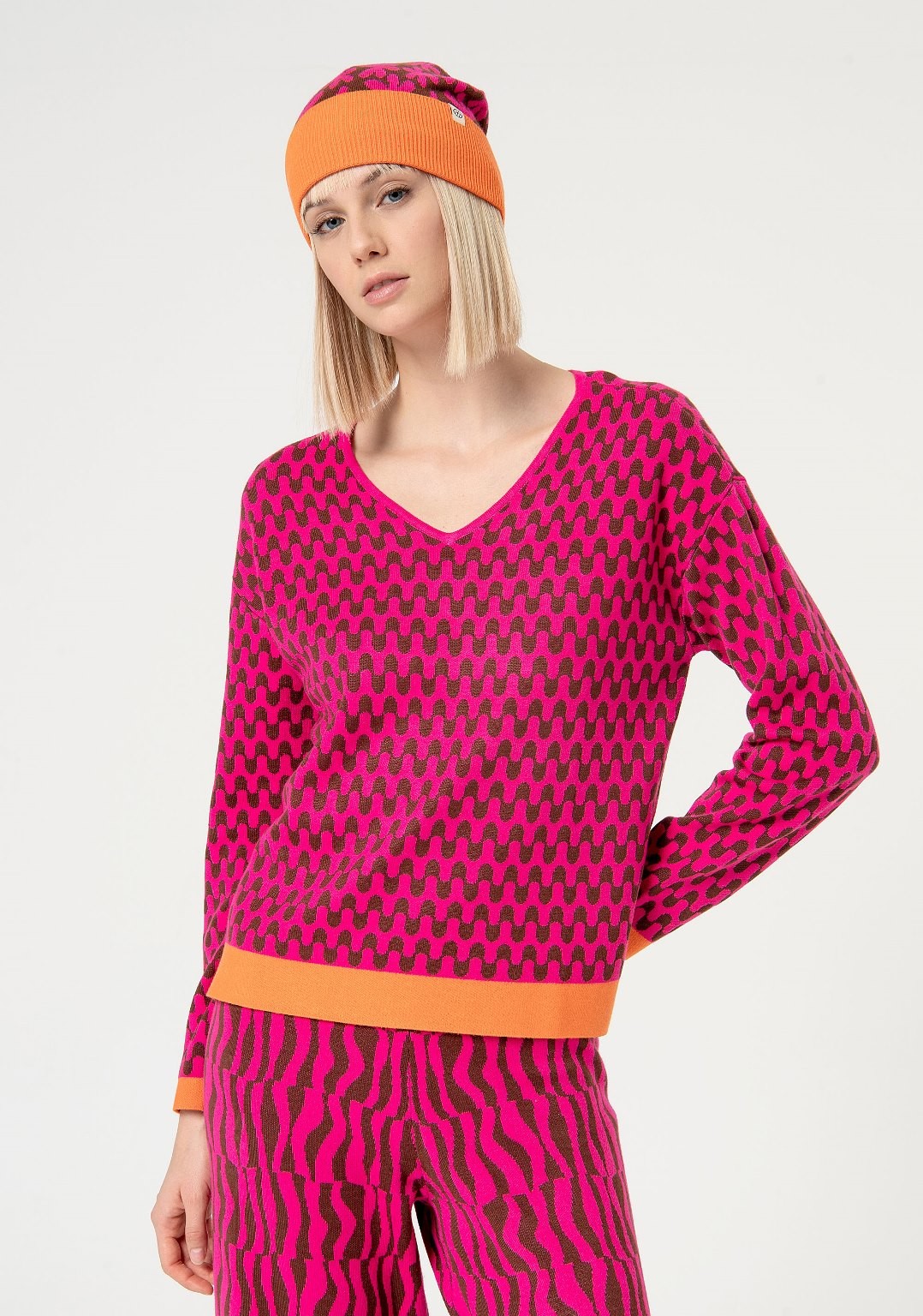 Jersey jacquard geométrico Fucsia