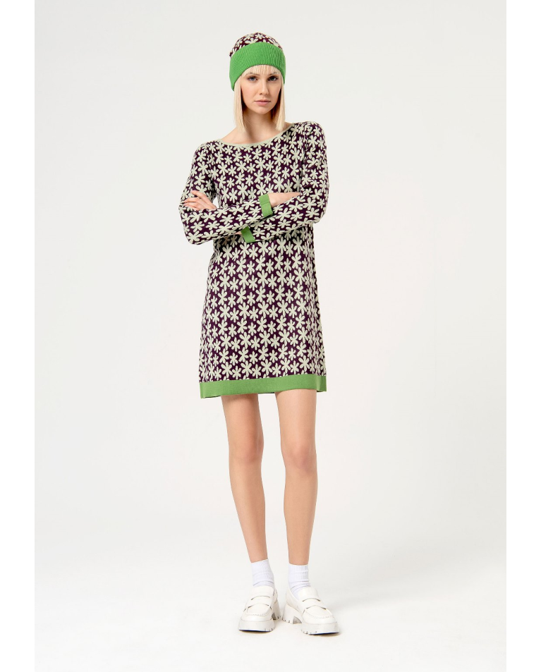 Printed stretch jacquard stretch dress Acid green