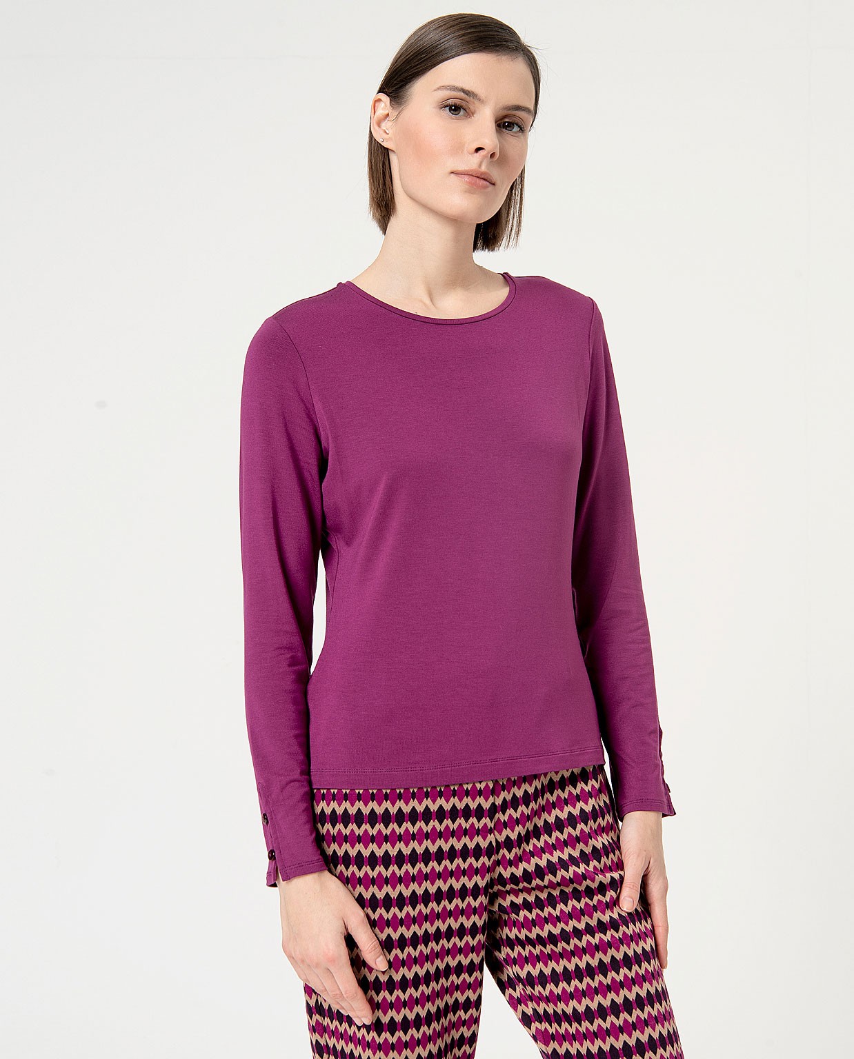 T-shirt  gola redonda  mangas compridas Roxo