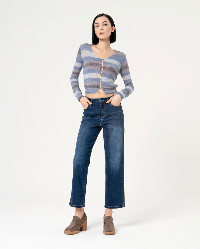 Plain cropped stretch stretch jeans Deep blue