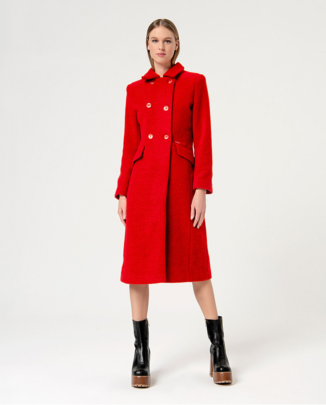 Plain long double breasted coat Red