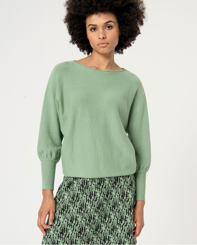 Camisola com gola boat manga batwing Verde