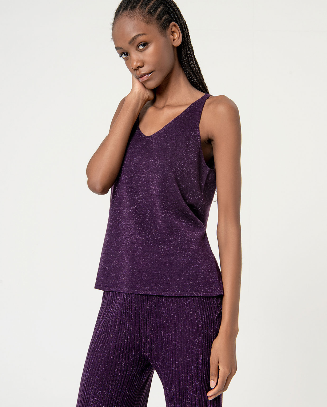 Plain metallic yarn knit top Purple