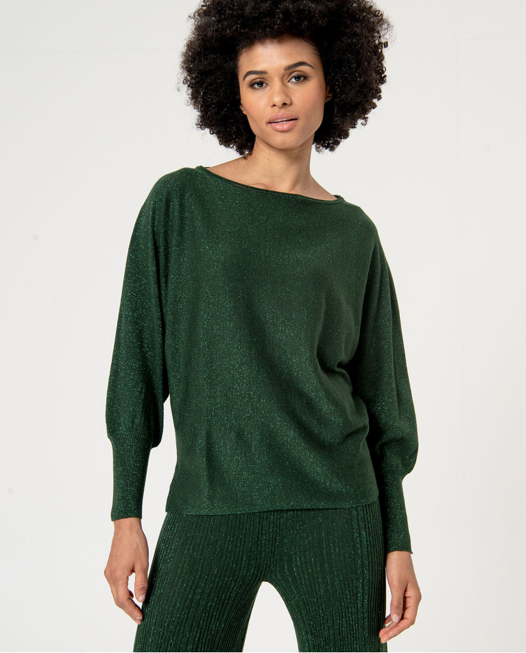 Camisola com gola boat manga batwing Verde