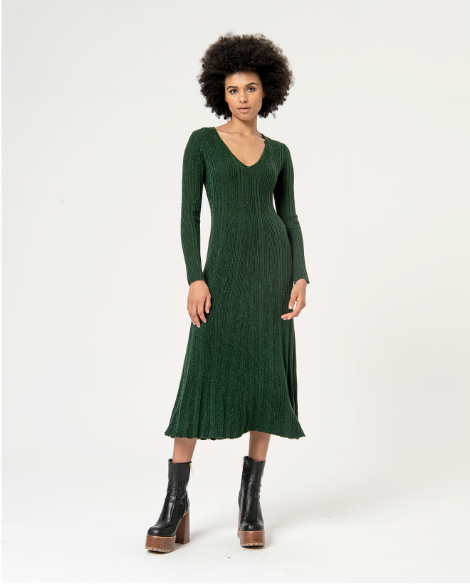 Smooth metallic ribbed dress Green