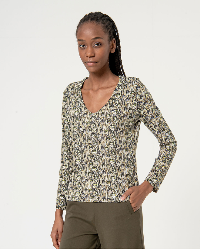 Printed elastic V-neck...