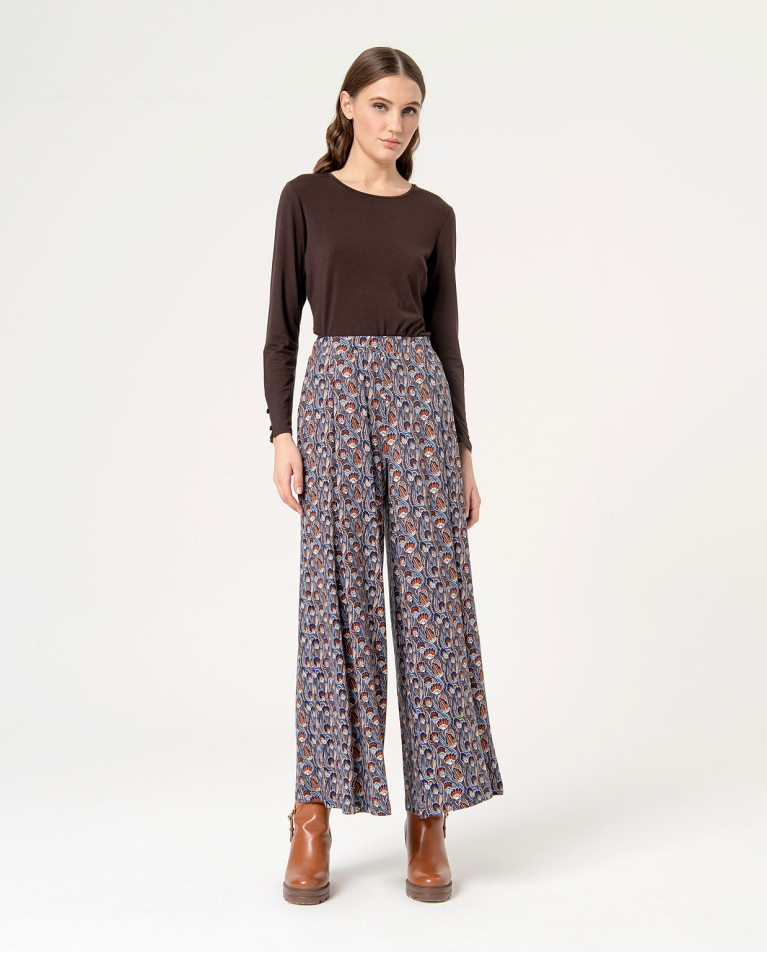 Pantalón wide leg estampado Azul